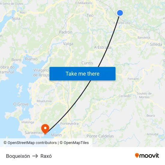 Boqueixón to Raxó map