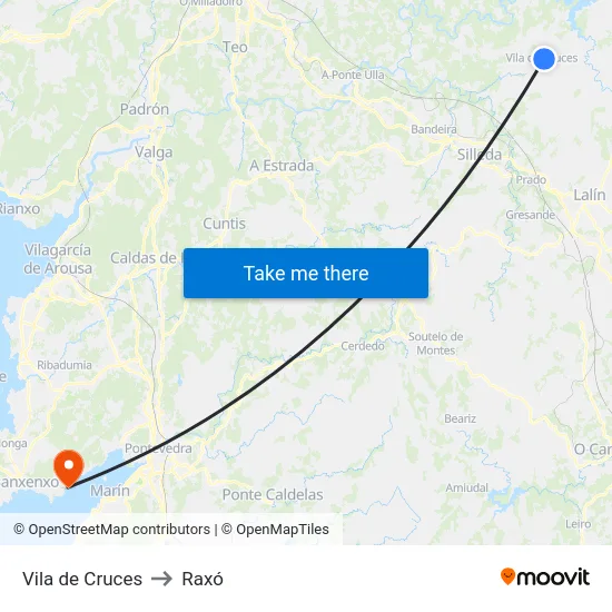 Vila de Cruces to Raxó map