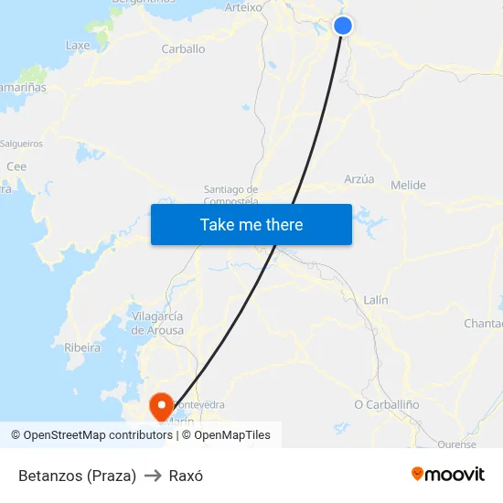 Betanzos (Praza) to Raxó map