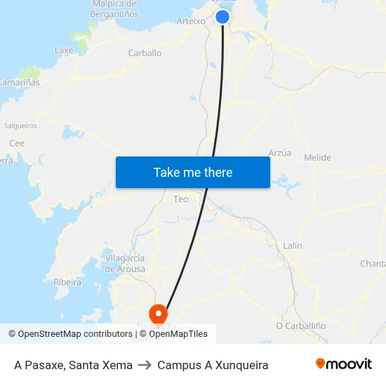 A Pasaxe, Santa Xema to Campus A Xunqueira map