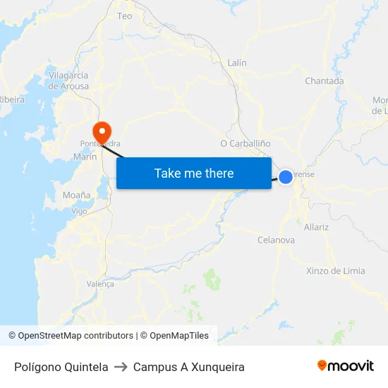 Polígono Quintela to Campus A Xunqueira map