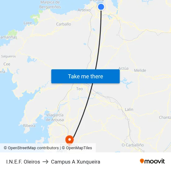 I.N.E.F. Oleiros to Campus A Xunqueira map
