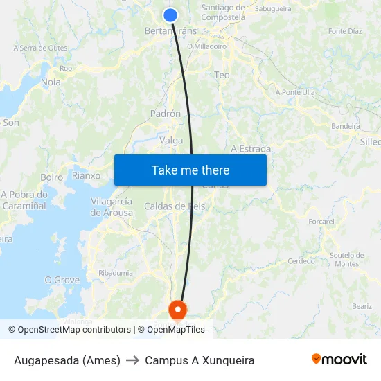 Augapesada (Ames) to Campus A Xunqueira map