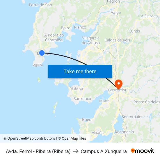 Avda. Ferrol - Ribeira (Ribeira) to Campus A Xunqueira map