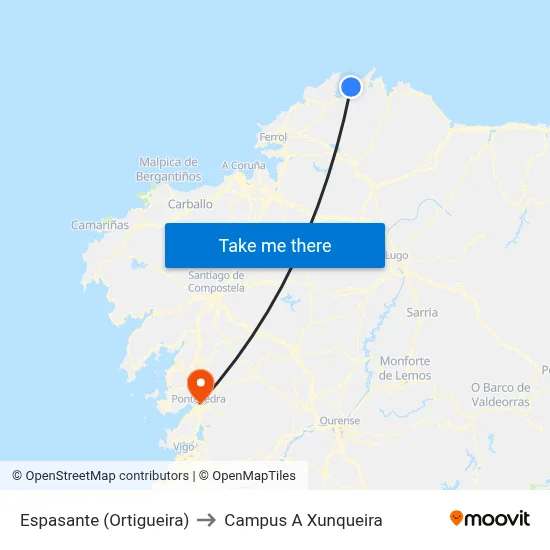 Espasante (Ortigueira) to Campus A Xunqueira map
