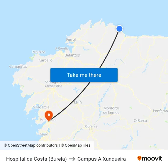Hospital da Costa (Burela) to Campus A Xunqueira map