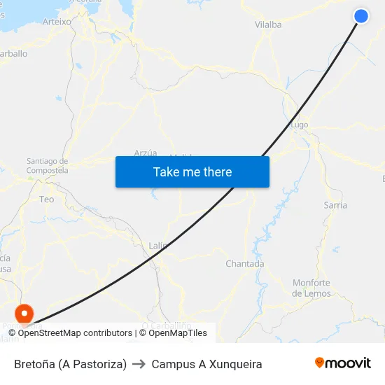 Bretoña (A Pastoriza) to Campus A Xunqueira map
