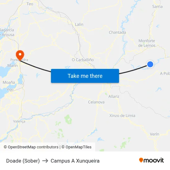 Doade (Sober) to Campus A Xunqueira map