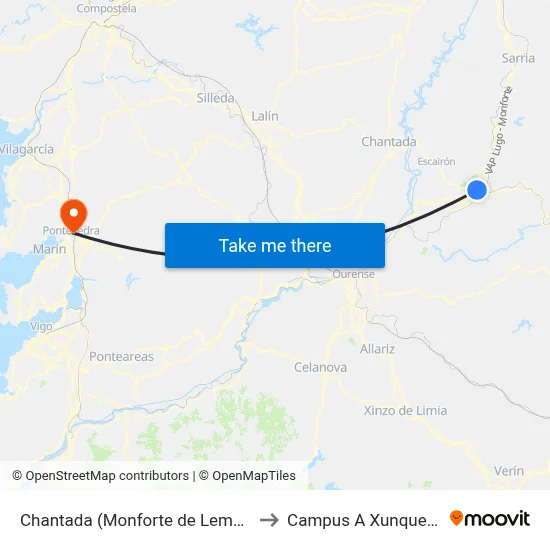 Chantada (Monforte de Lemos) to Campus A Xunqueira map