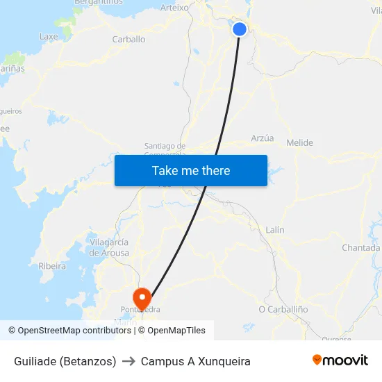 Guiliade (Betanzos) to Campus A Xunqueira map