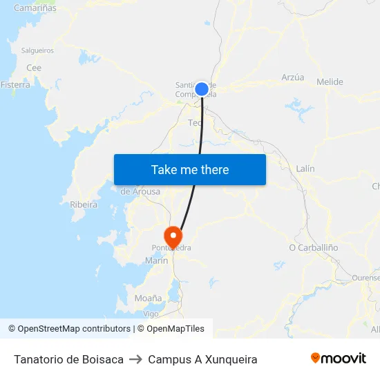 Tanatorio de Boisaca to Campus A Xunqueira map