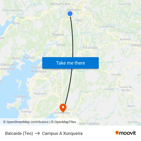 Balcaide (Teo) to Campus A Xunqueira map