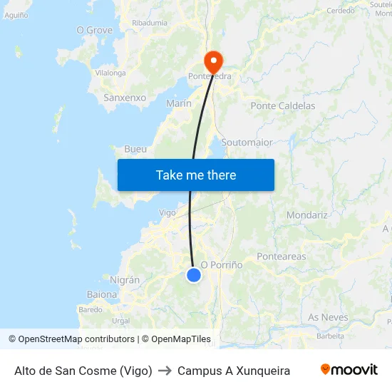 Alto de San Cosme (Vigo) to Campus A Xunqueira map