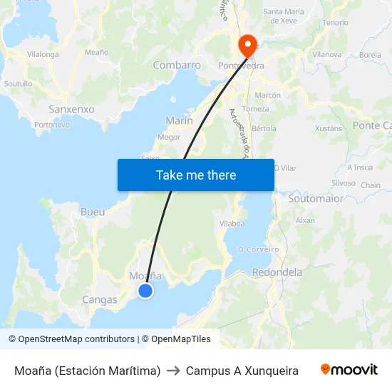 Moaña (Estación Marítima) to Campus A Xunqueira map