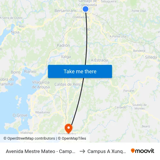 Avenida Mestre Mateo - Campus Sur to Campus A Xunqueira map