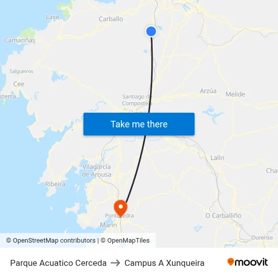 Parque Acuatico Cerceda to Campus A Xunqueira map