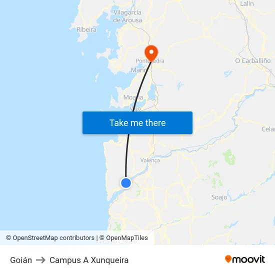 Goián to Campus A Xunqueira map