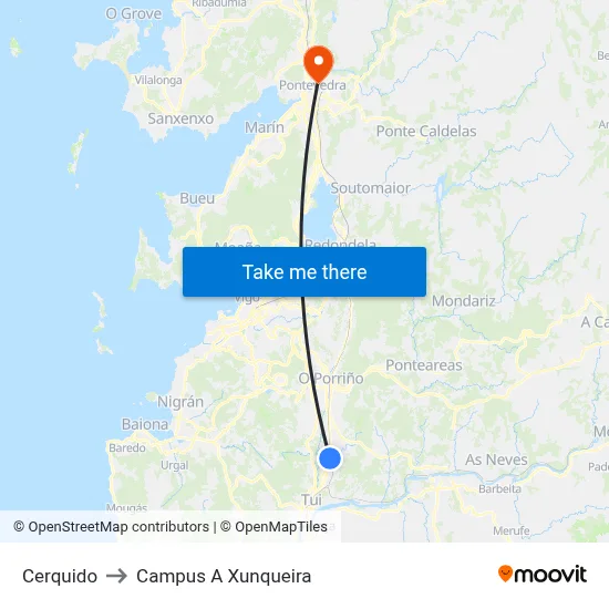 Cerquido to Campus A Xunqueira map