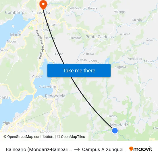Balneario (Mondariz-Balneario) to Campus A Xunqueira map