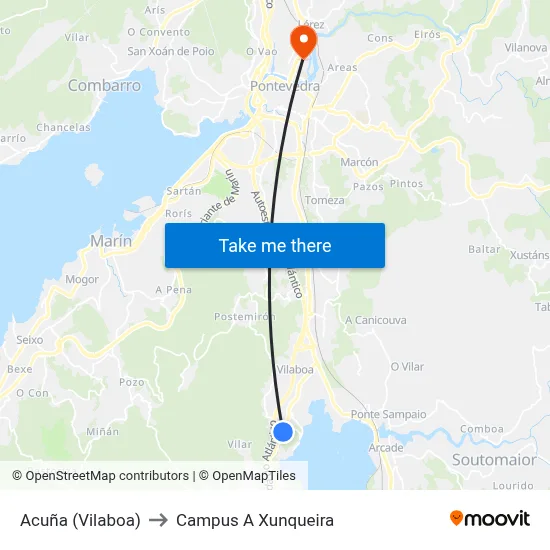Acuña (Vilaboa) to Campus A Xunqueira map