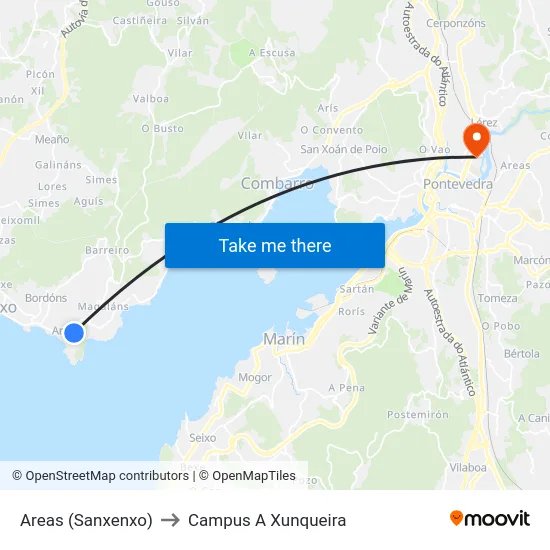 Areas (Sanxenxo) to Campus A Xunqueira map