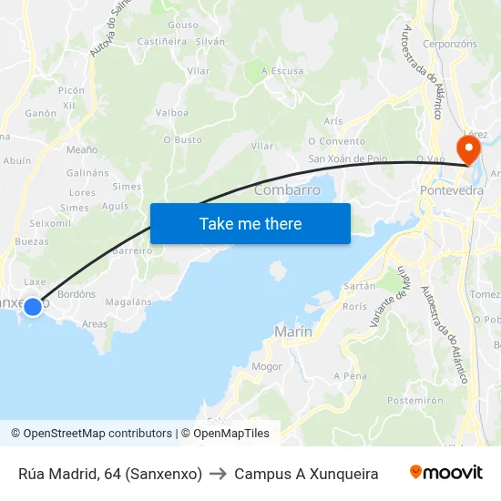 Rúa Madrid, 64 (Sanxenxo) to Campus A Xunqueira map