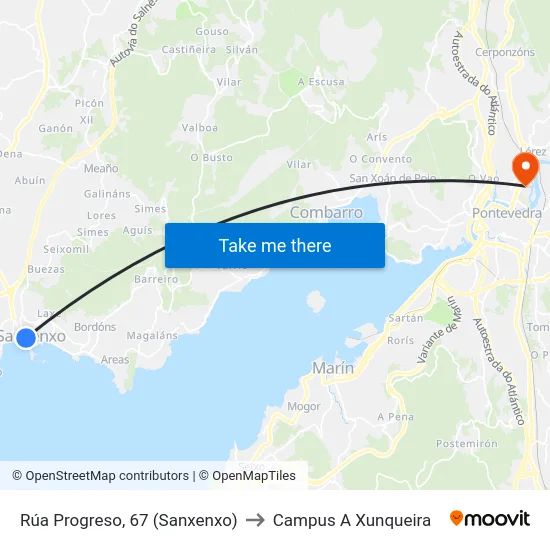 Rúa Progreso, 67 (Sanxenxo) to Campus A Xunqueira map