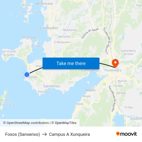 Foxos (Sanxenxo) to Campus A Xunqueira map