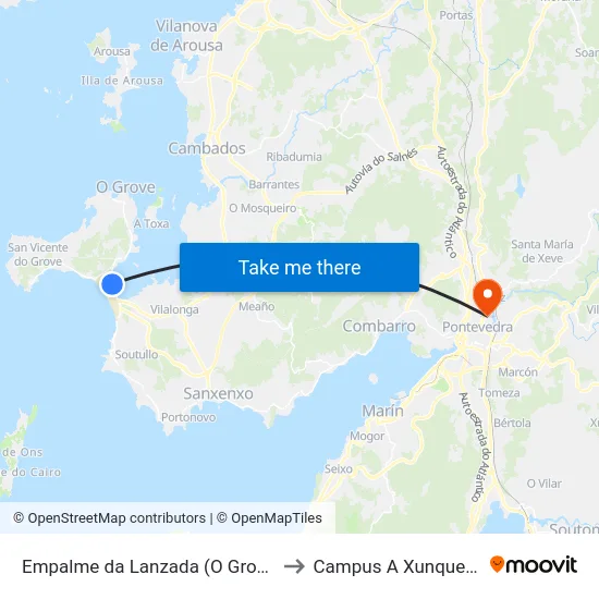 Empalme da Lanzada (O Grove) to Campus A Xunqueira map
