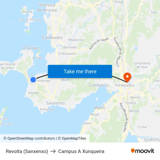 Revolta (Sanxenxo) to Campus A Xunqueira map