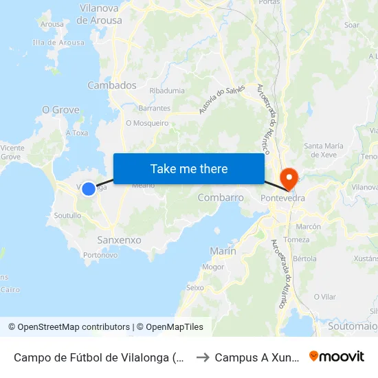 Campo de Fútbol de Vilalonga (Sanxenxo) to Campus A Xunqueira map