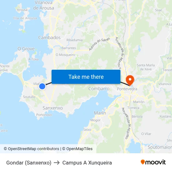 Gondar (Sanxenxo) to Campus A Xunqueira map