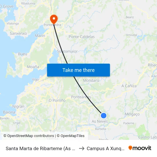 Santa Marta de Ribarteme (As Neves) to Campus A Xunqueira map
