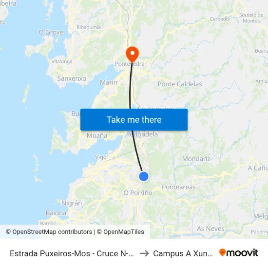 Estrada Puxeiros-Mos - Cruce N-550 (Mos) to Campus A Xunqueira map