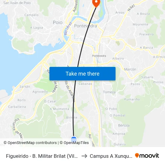 Figueirido - B. Militar Brilat (Vilaboa) to Campus A Xunqueira map