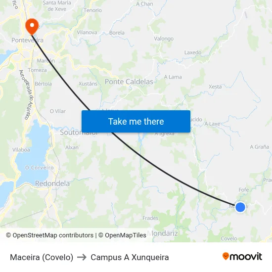 Maceira (Covelo) to Campus A Xunqueira map