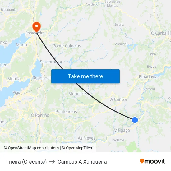 Frieira (Crecente) to Campus A Xunqueira map