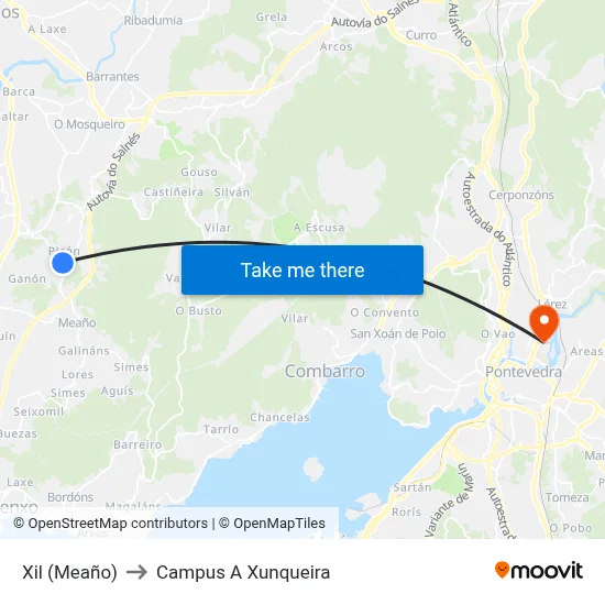 Xil (Meaño) to Campus A Xunqueira map