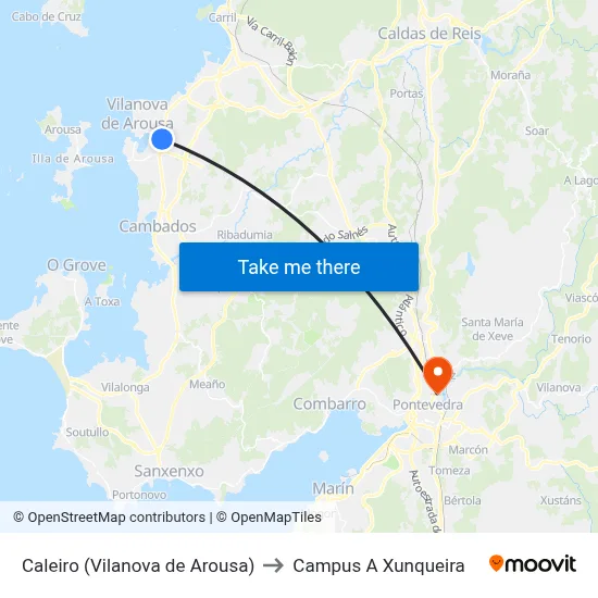 Caleiro (Vilanova de Arousa) to Campus A Xunqueira map