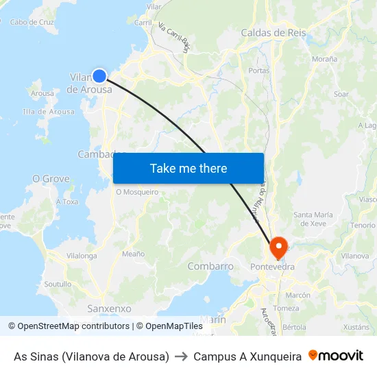 As Sinas (Vilanova de Arousa) to Campus A Xunqueira map