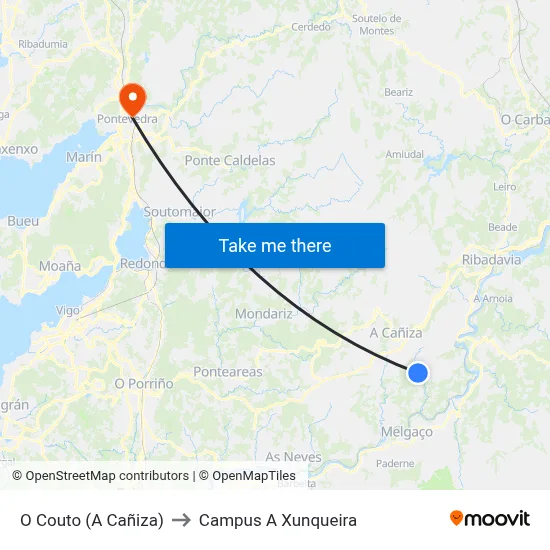 O Couto (A Cañiza) to Campus A Xunqueira map