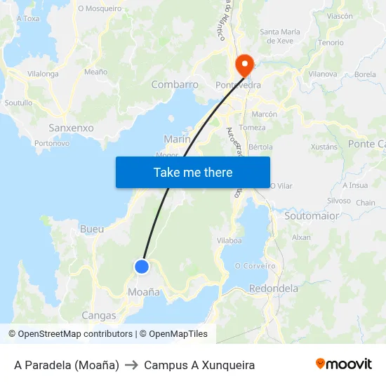 A Paradela (Moaña) to Campus A Xunqueira map