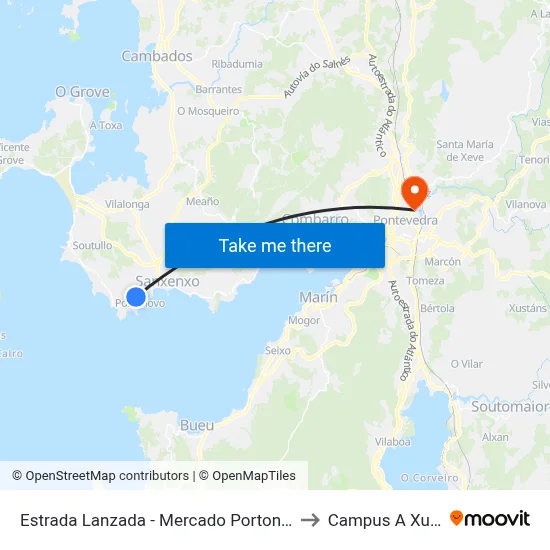 Estrada Lanzada - Mercado Portonovo (Sanxenxo) to Campus A Xunqueira map
