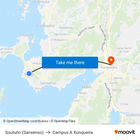 Soutullo (Sanxenxo) to Campus A Xunqueira map