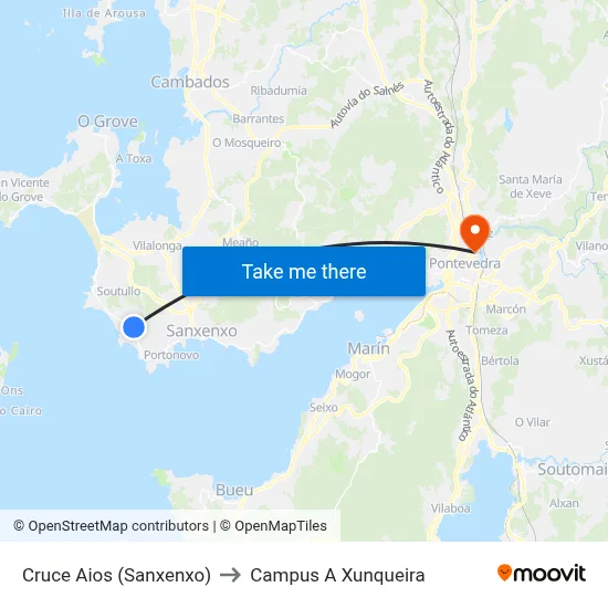Cruce Aios (Sanxenxo) to Campus A Xunqueira map