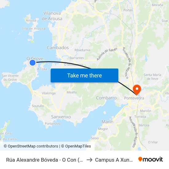 Rúa Alexandre Bóveda - O Con (O Grove) to Campus A Xunqueira map