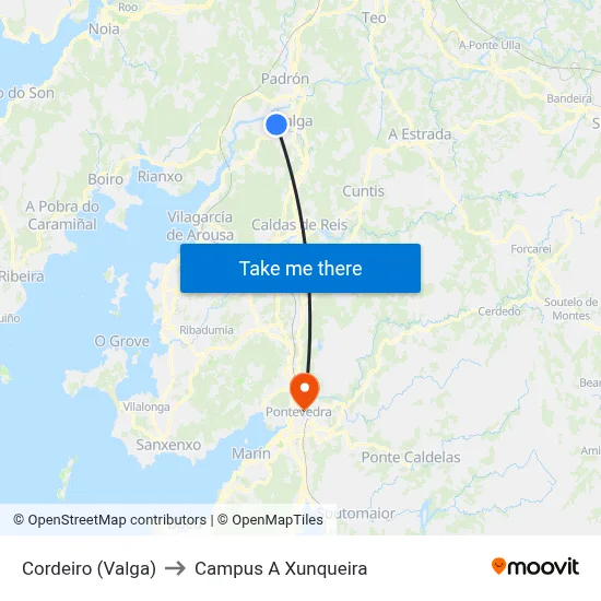 Cordeiro (Valga) to Campus A Xunqueira map