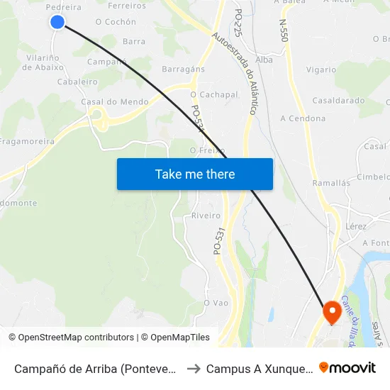 Campañó de Arriba (Pontevedra) to Campus A Xunqueira map