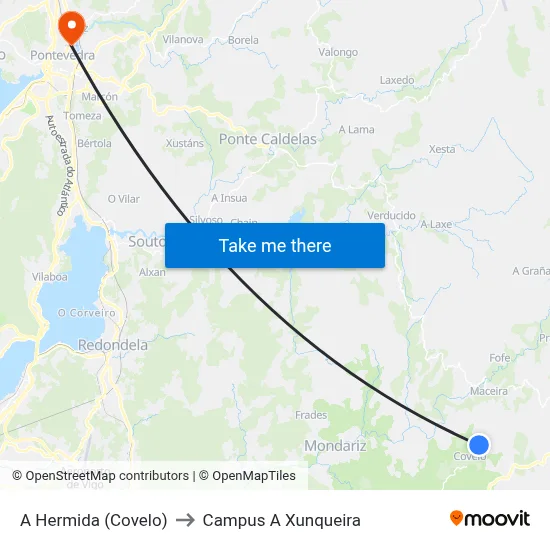 A Hermida (Covelo) to Campus A Xunqueira map