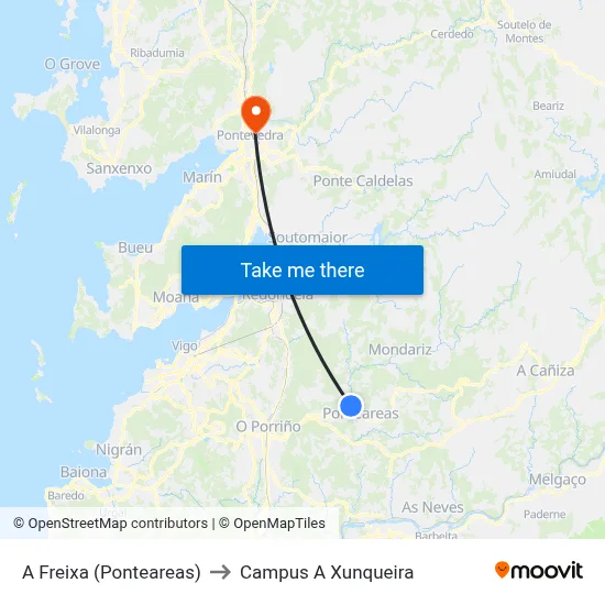 A Freixa (Ponteareas) to Campus A Xunqueira map